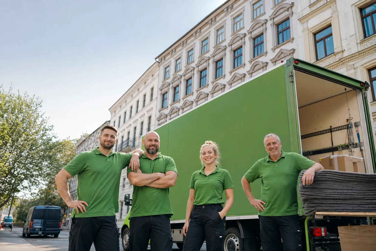 Das Team der Umzug-Schmiede vor dem Umzugswagen in Bielefeld